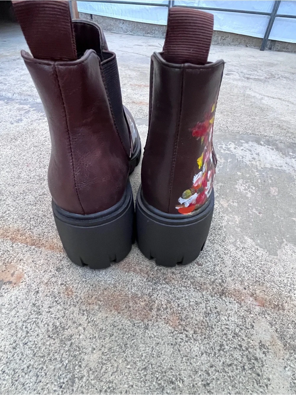 Soda Brown Ankle Boots with Hand-Painted Floral & Bird Art